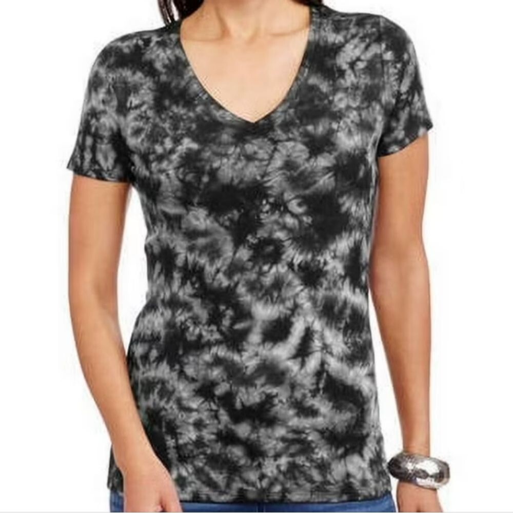 Faded Glory Women's Essential V-Neck T-Shirt Slim Fit Navy Tie Dye Size S